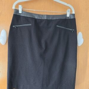 Talbots, Pencil Skirt Black Skirt Size 10 W/ Black Leather Trim.